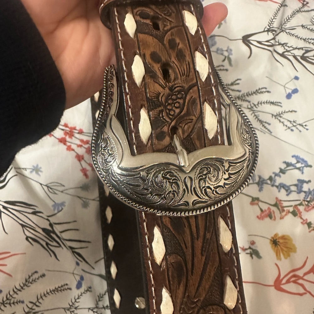 Nacona tooled turquoise conch Western Belt
